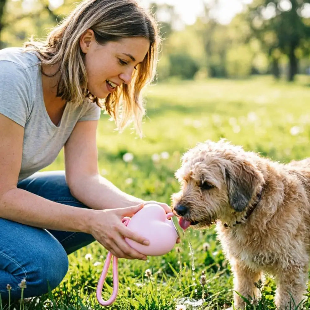 Botella dispensadora de agua para perros con cuenco corazón