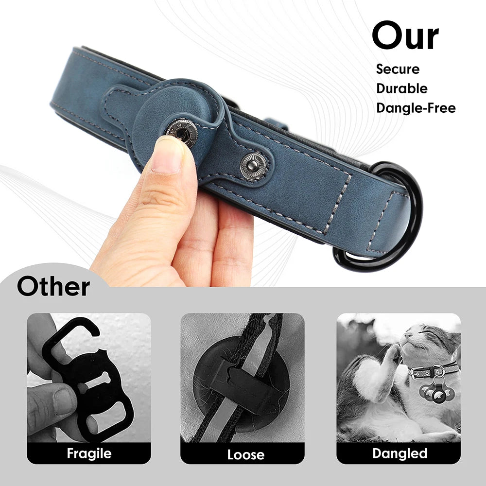 Collar de Cuero Premium Antiperdida (Compatible con Localizador GPS)